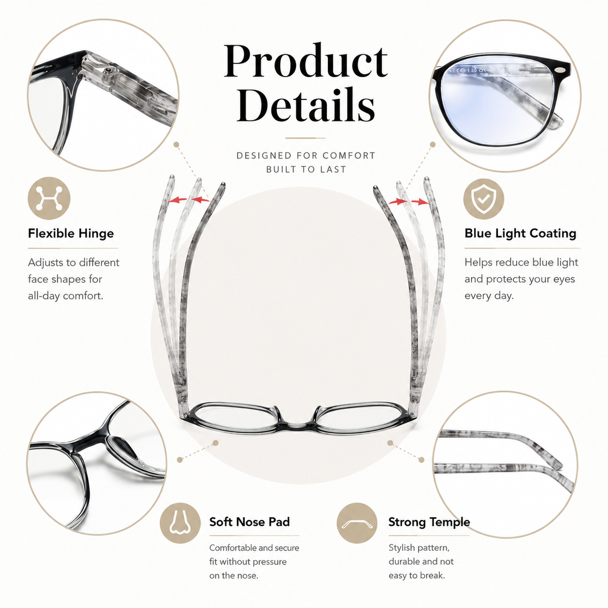 4-Pack Square Blue-Light Readers for Women - product photo 5