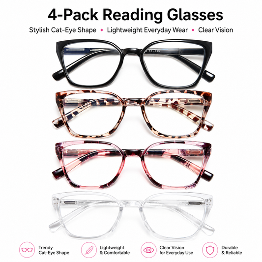 EYEURL 4-Pack Cat Eye Reading Glasses for Women – Fashion Blue Light Blocking Readers, Ladies Computer Eyeglasses