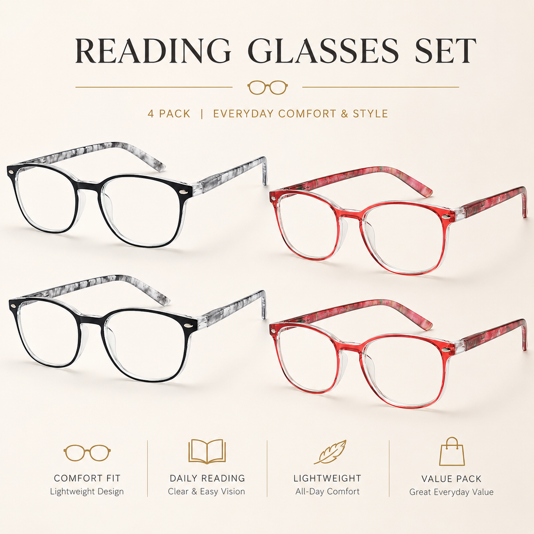 4-Pack Square Blue-Light Readers for Women - product photo 2