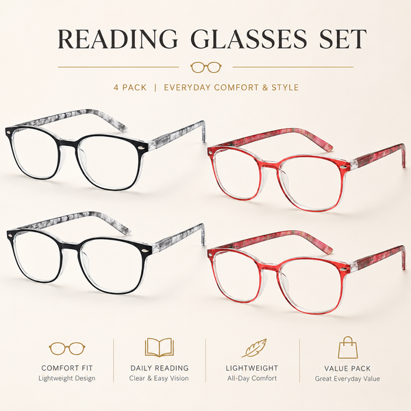 EYEURL Blue Light Blocking Reading Glasses Women, 4-Pack Spring Hinge Computer Readers,Anti UV Ray Square Nerd Eyeglasses +3.00