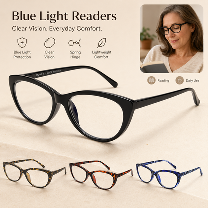 EYEURL 4 Pack Cat Eye Reading Glasses for Women – Stylish Blue Light Blocking Readers, Anti Eyestrain UV Protection Eyewear for Office and Home