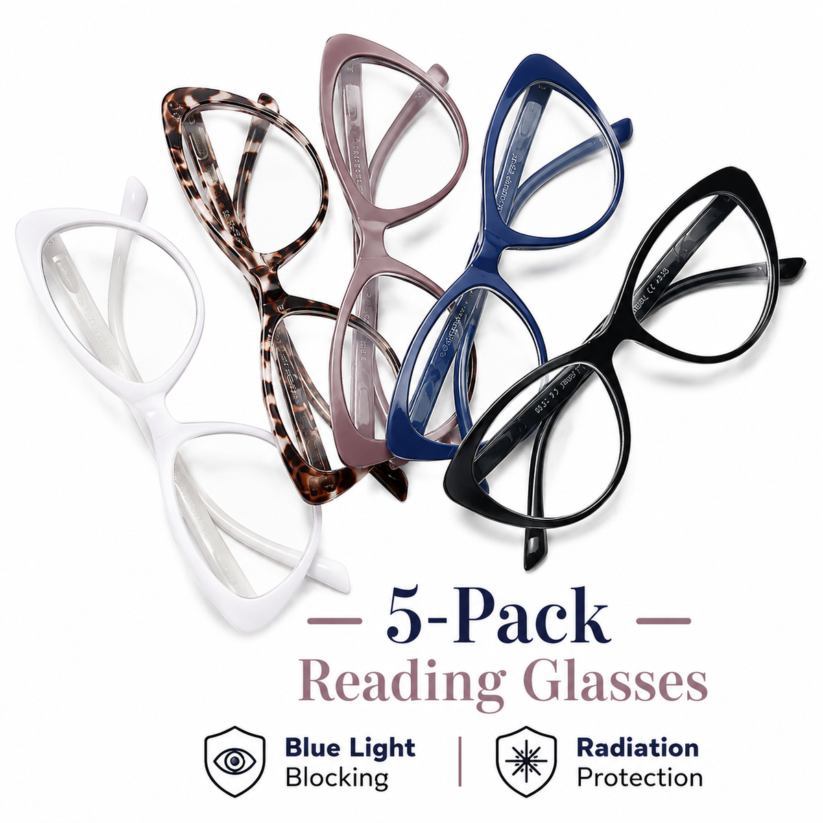 5-Pack Cat-Eye Blue-Light Readers for Women – Black & Blue - product photo 1