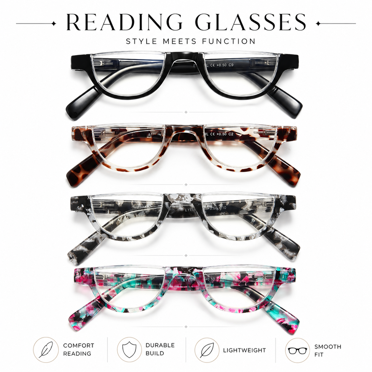 EYEURL Half Frame Reading Glasses for Women – 4 Pack Blue Light Blocking Computer Readers with Spring Hinges, Stylish Anti-UV Eyeglasses for Office and Daily Use