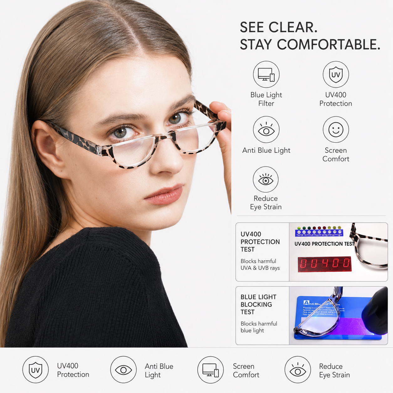 EYEURL Half Frame Reading Glasses for Women – 4 Pack Blue Light Blocking Computer Readers with Spring Hinges, Stylish Anti-UV Eyeglasses for Office and Daily Use