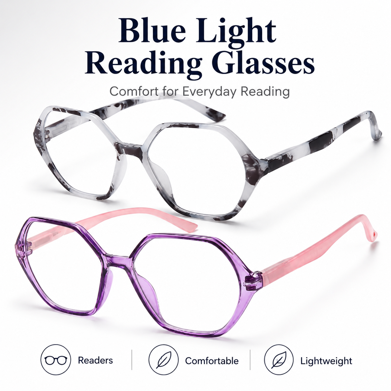 EYEURL Diamond Shaped Reading Glasses for Women – 4 Pack Blue Light Blocking Vintage Computer Readers with Spring Hinges, Anti-Glare Lightweight Eyewear