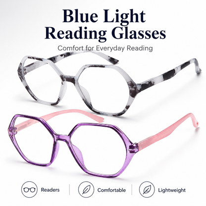 EYEURL Diamond Shaped Reading Glasses for Women – 4 Pack Blue Light Blocking Vintage Computer Readers with Spring Hinges, Anti-Glare Lightweight Eyewear