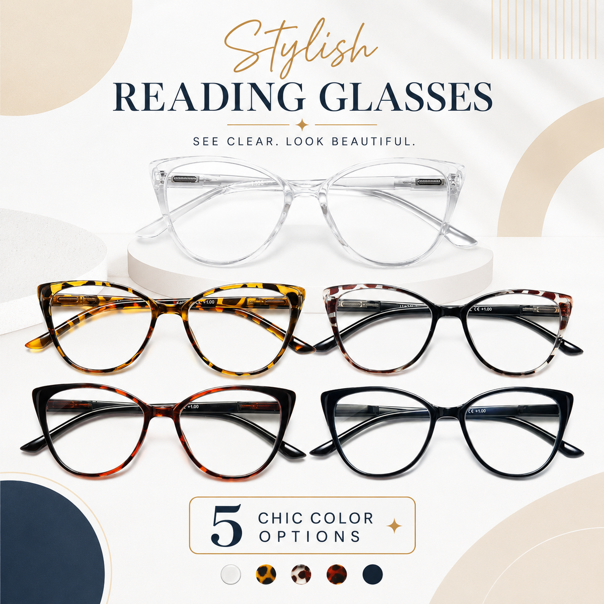 5-Pack Fashion Cat-Eye Blue-Light Readers for Women - product photo 2