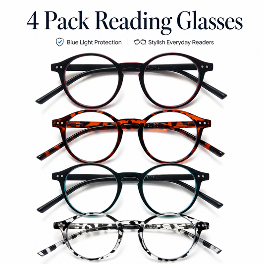 EYEURL 4-Pack Round Reading Glasses for Women Men Neck Hanging Small Blue Light Glasses Retro Round Computer Glasses With Spring Hinges TR90 Lightweight Readers for Women 3.0