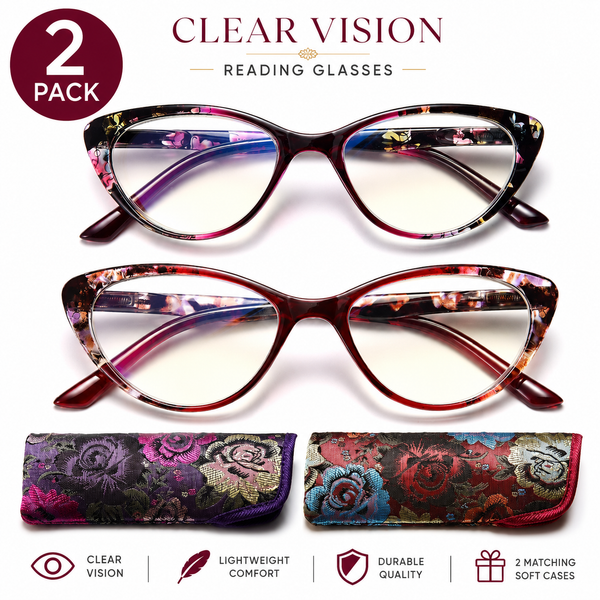 EYEURL Cat Eye Reading Glasses for Women, 2 Pack Blue Light Blocking Readers with Spring Hinge – Anti Glare UV Protection Computer Eyeglasses
