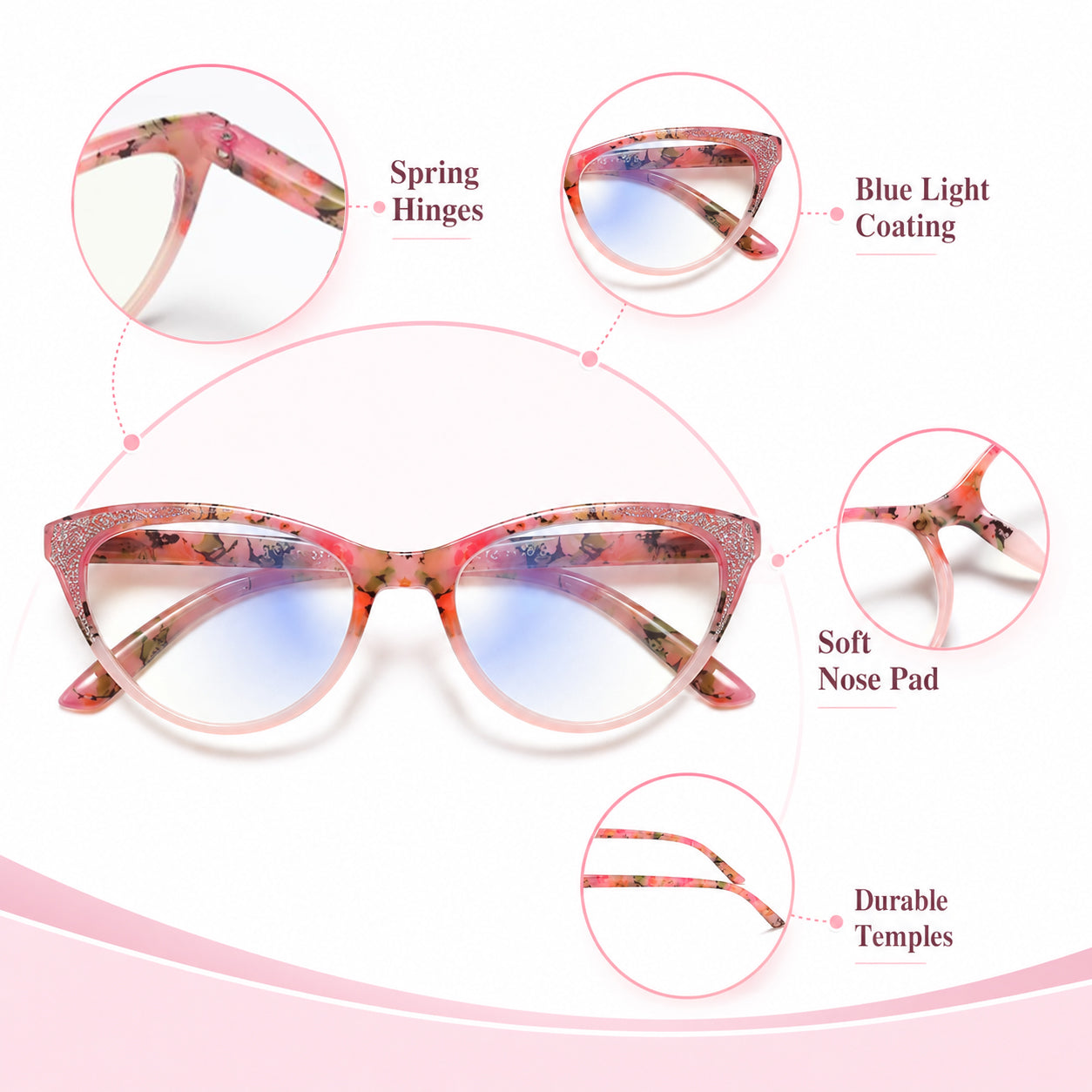 Stylish Cat Eye Reading Glasses for Women – Glitter Frame Blue Light Readers, Fashionable Computer Cheaters for Everyday Comfort