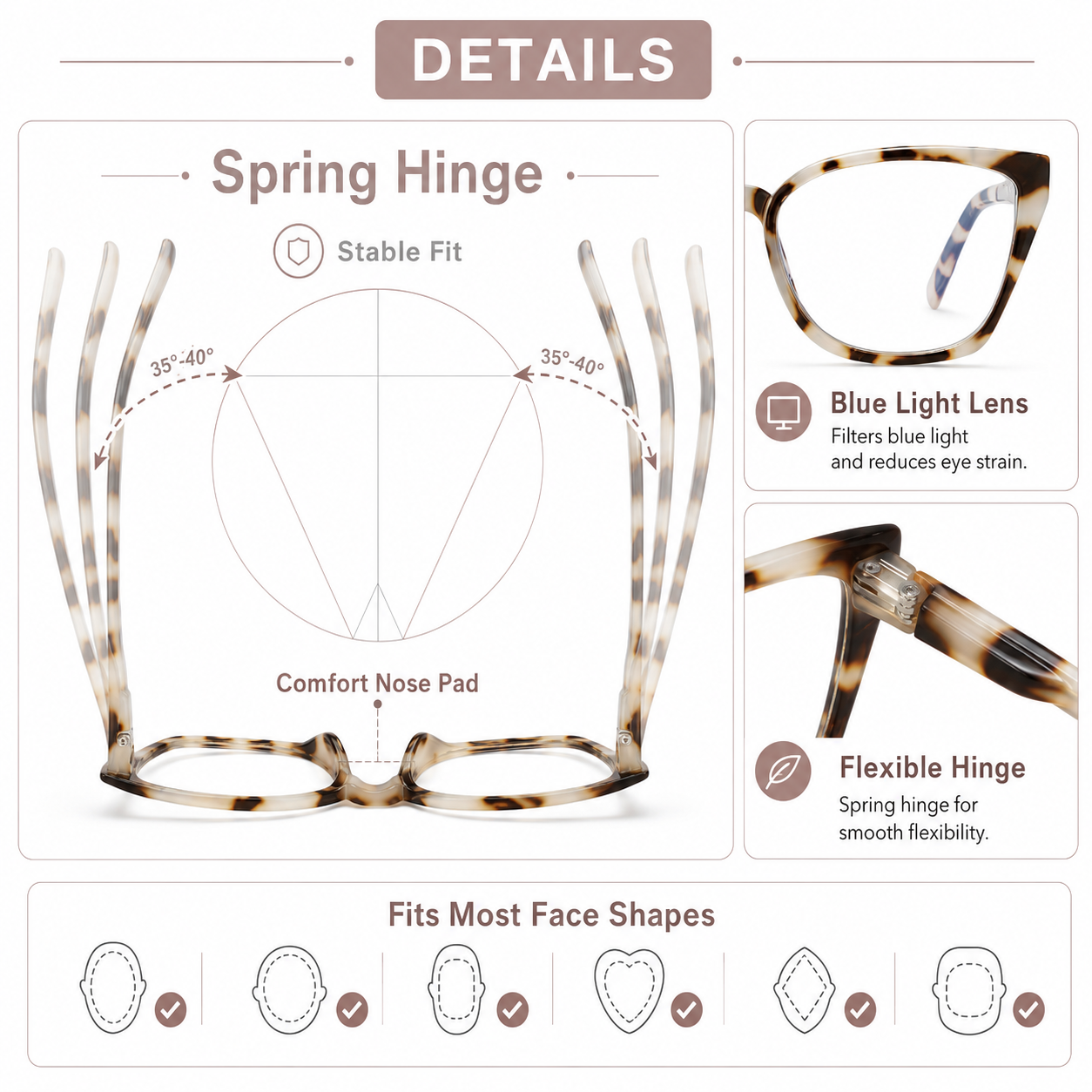 Stylish EYEURL 5-Pack Cat Eye Reading Glasses for Women – Blue Light Blocking Reading Glasses with Fashion Square Frames & Comfortable Spring Hinges