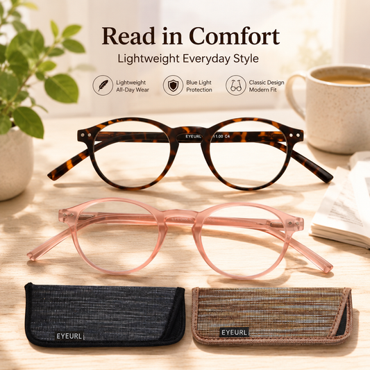 EYEURL 4-Pack Small Round Reading Glasses for Women Men Neck Hanging Blue Light Blocking Eyeglasses TR90 Readers for Women