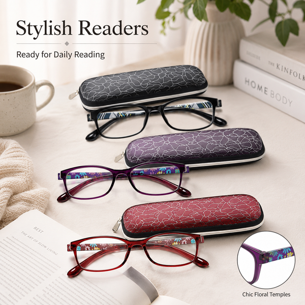 EYEURL Reading Glasses for Women-Blue Light Blocking For Women-3 Pack Computer Readers 0.0 Spring Hinge Anti UV Ray/Eye Strain/Glare Eyeglasses
