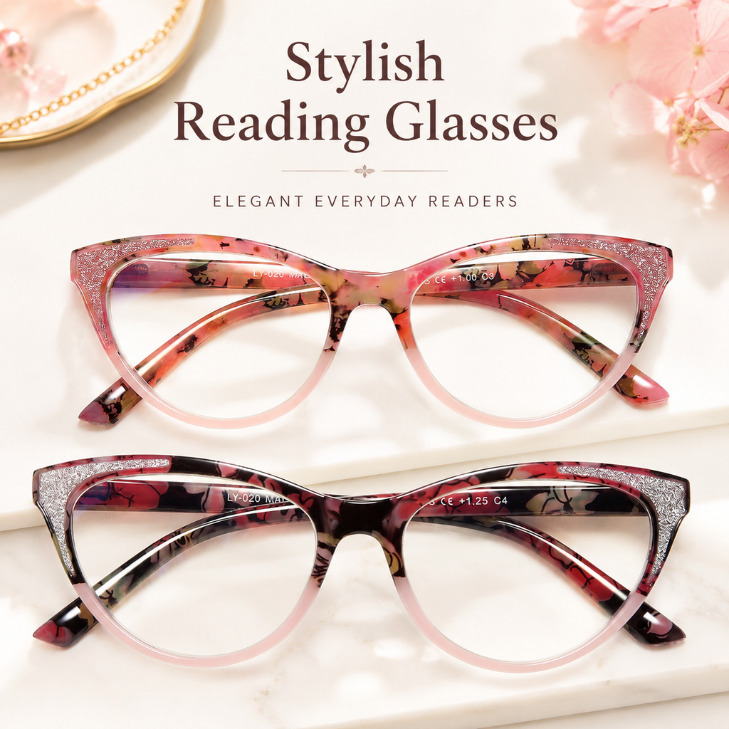 Stylish Cat Eye Reading Glasses for Women – Glitter Frame Blue Light Readers, Fashionable Computer Cheaters for Everyday Comfort