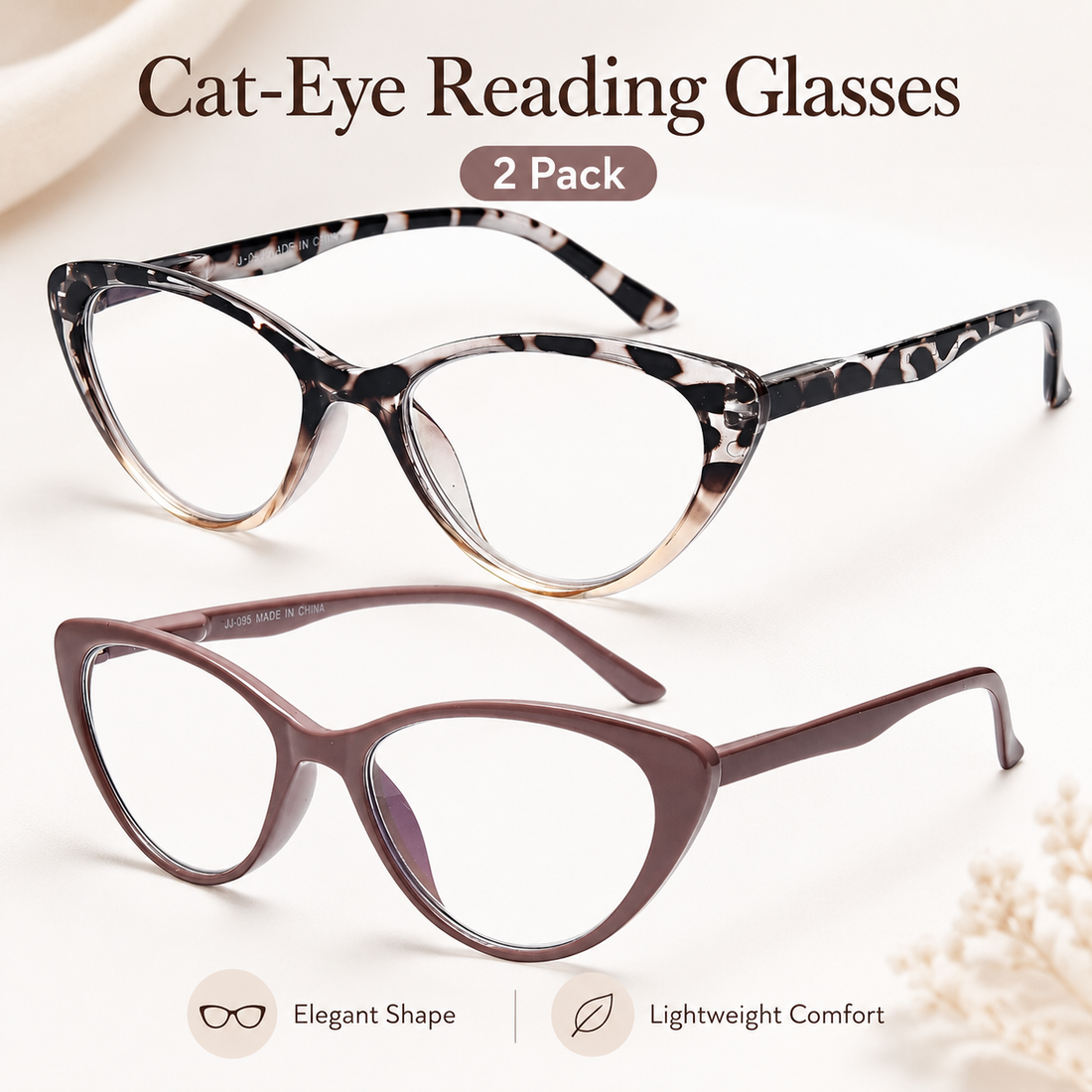 2-Pack Cat-Eye Readers for Women – Brown & Leopard - product photo 2
