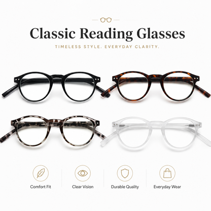 EYEURL 4-Pack Small Round Reading Glasses for Women Men Neck Hanging Blue Light Blocking Eyeglasses TR90 Readers for Women