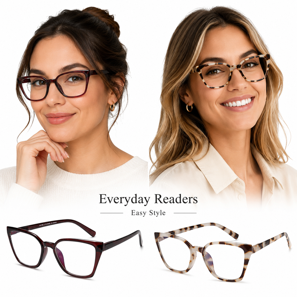 Stylish EYEURL 5-Pack Cat Eye Reading Glasses for Women – Blue Light Blocking Reading Glasses with Fashion Square Frames & Comfortable Spring Hinges