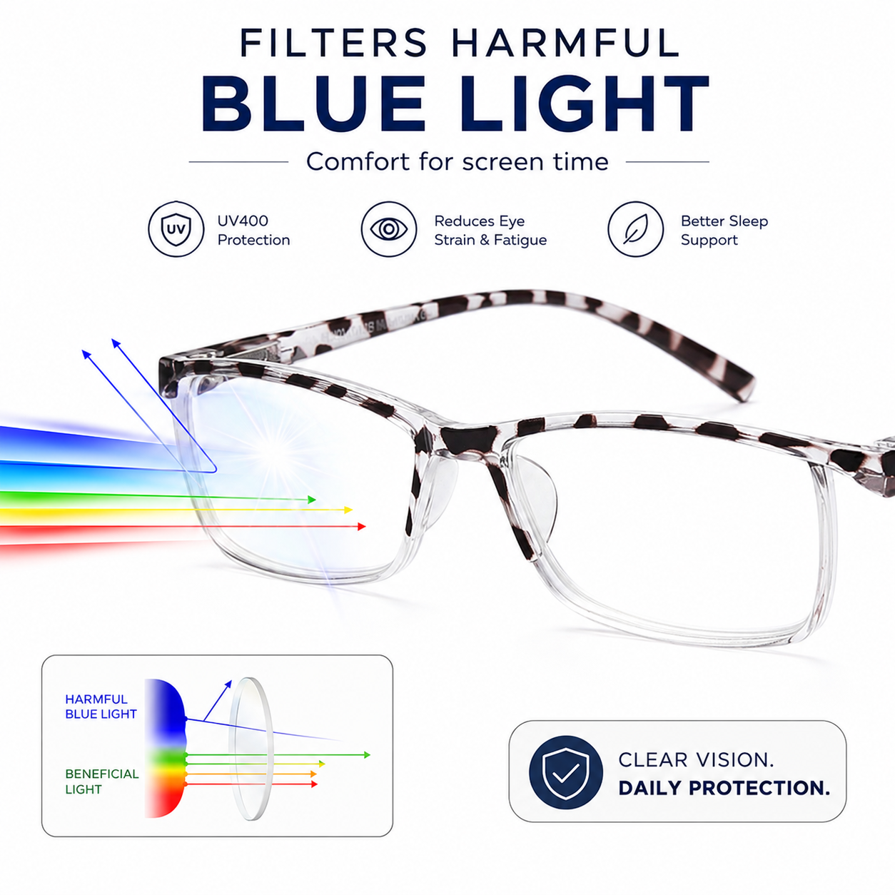 EYEURL Fashion Half Frame Reading Glasses – 4 Pack Blue Light Blocking Rectangle Semi-Rimless Eyeglasses for Men and Women with Spring Hinges