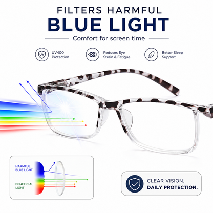 EYEURL Fashion Half Frame Reading Glasses – 4 Pack Blue Light Blocking Rectangle Semi-Rimless Eyeglasses for Men and Women with Spring Hinges