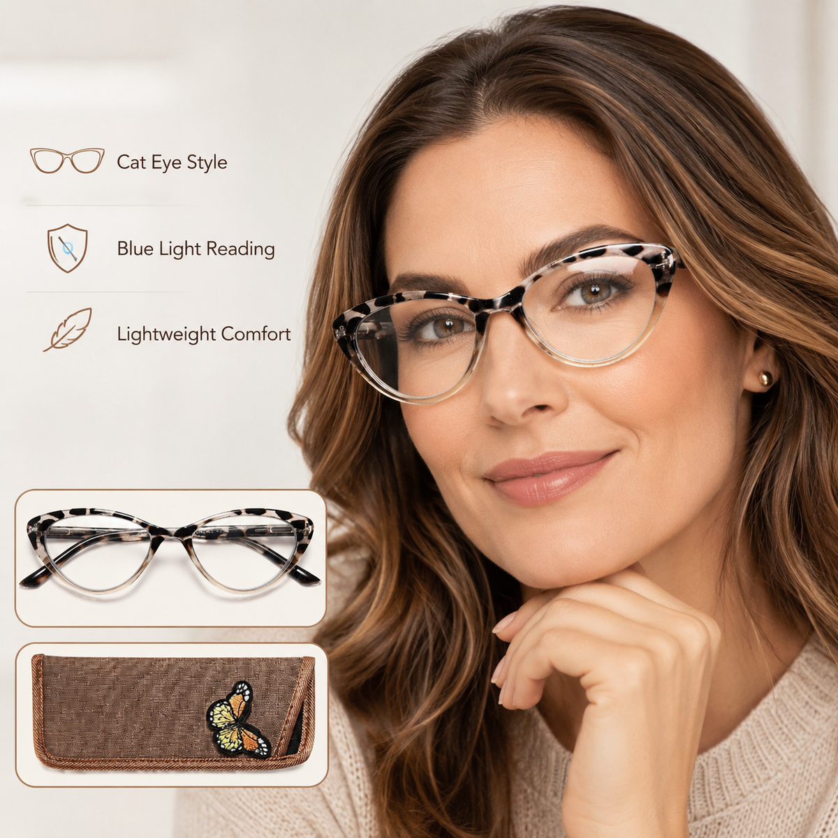 2-Pack Cat-Eye Readers for Women – Brown & Leopard - product photo 3