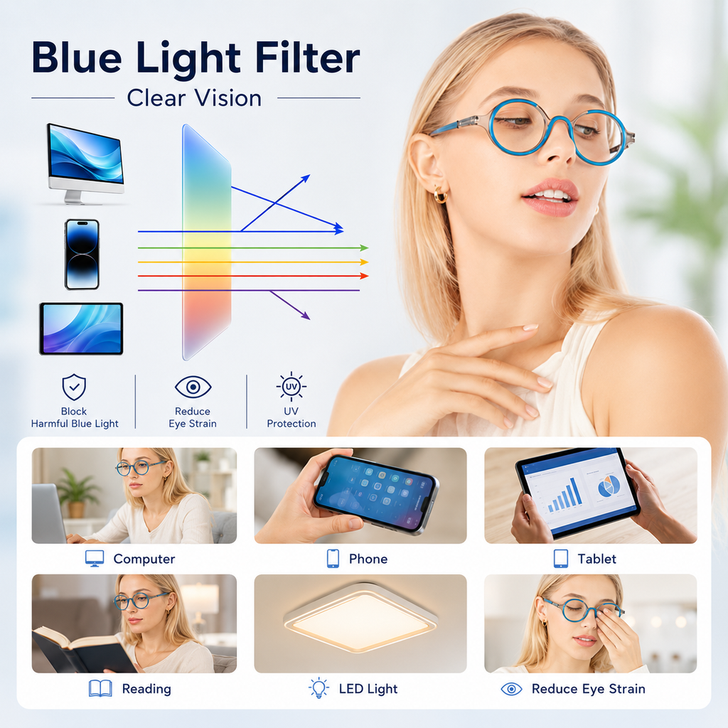 Unisex Retro Round Reading Glasses – Fashion Color Frame Blue Light Blocking Readers, Spring Hinges for Comfort and Eye Protection