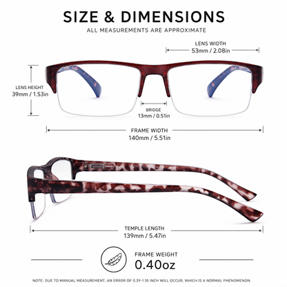 EYEURL 4 Pack Half Frame Blue Light Reading Glasses – Stylish Rectangle Semi-Rimless Readers for Men and Women, Lightweight Eyewear with Spring Hinges