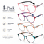 EYEURL Round Reading Glasses for Women 4-Pack Blue Light Glasses Colorful Round Computer Readers