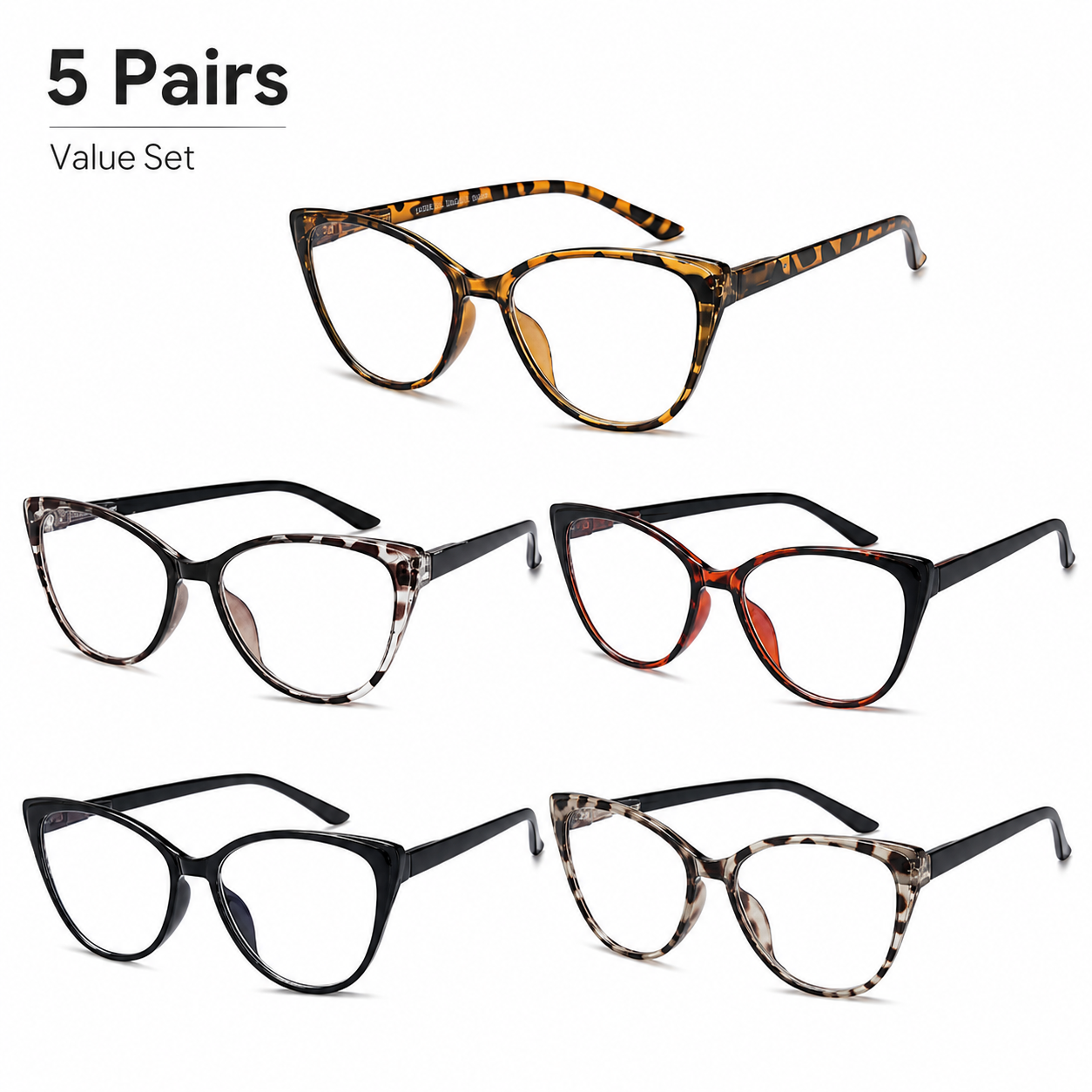 EYEURL 5 Pack Cat Eye Reading Glasses for Women – Blue Light Blocking Fashion Computer Readers with Spring Hinges, Lightweight Stylish Eyeglasses