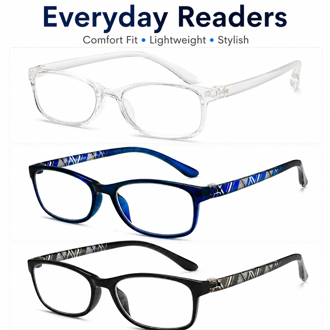 EYEURL Reading Glasses for Women-Blue Light Blocking For Men Women-3 Pack Computer Readers 0.0 Spring Hinge Anti UV Ray/Eye Strain/Glare Eyeglasses
