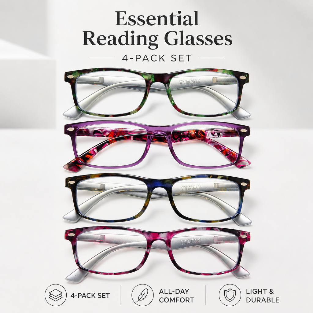 Reading Glasses for Women, 4 pack Fashion Readers for Women Men Spring Hinge Eye Glasses, Blue Light Reading Glasses