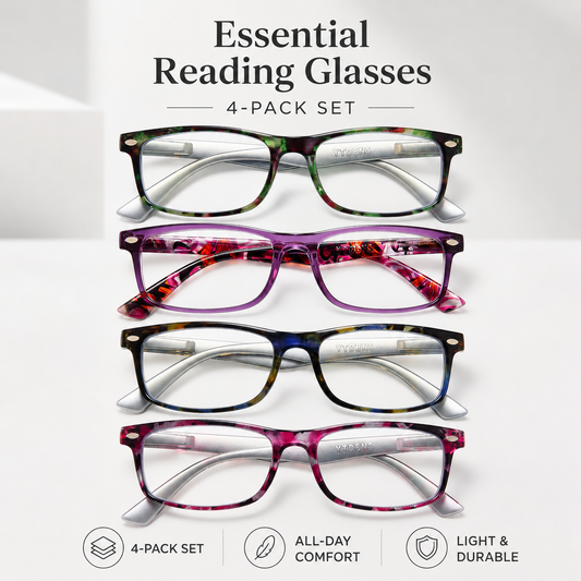 Reading Glasses for Women, 4 pack Fashion Readers for Women Men Spring Hinge Eye Glasses, Blue Light Reading Glasses
