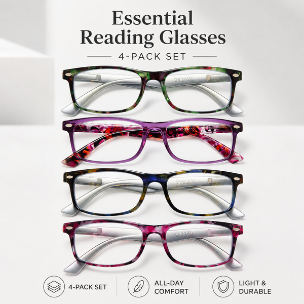 Reading Glasses for Women, 4 pack Fashion Readers for Women Men Spring Hinge Eye Glasses, Blue Light Reading Glasses