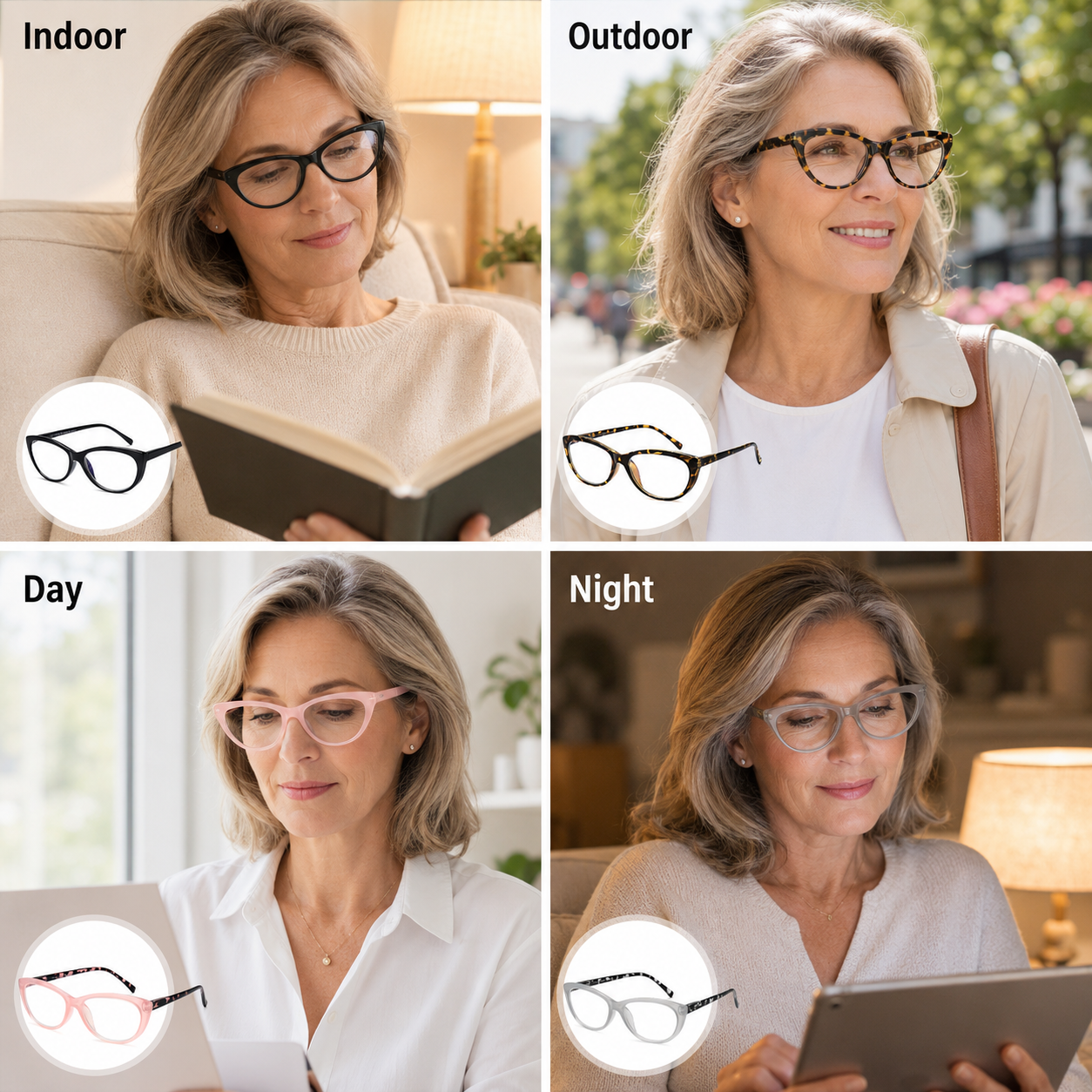 EYEURL Blue Light Blocking Cat Eye Reading Glasses for Women – 4 Pack Stylish Readers, Anti Eyestrain UV Protection Eyewear for Work and Reading