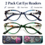 2 Pack Blue Light Blocking Cat Eye Readers for Women – Anti Glare UV Filter Computer Reading Glasses, Spring Hinge Comfort Fit