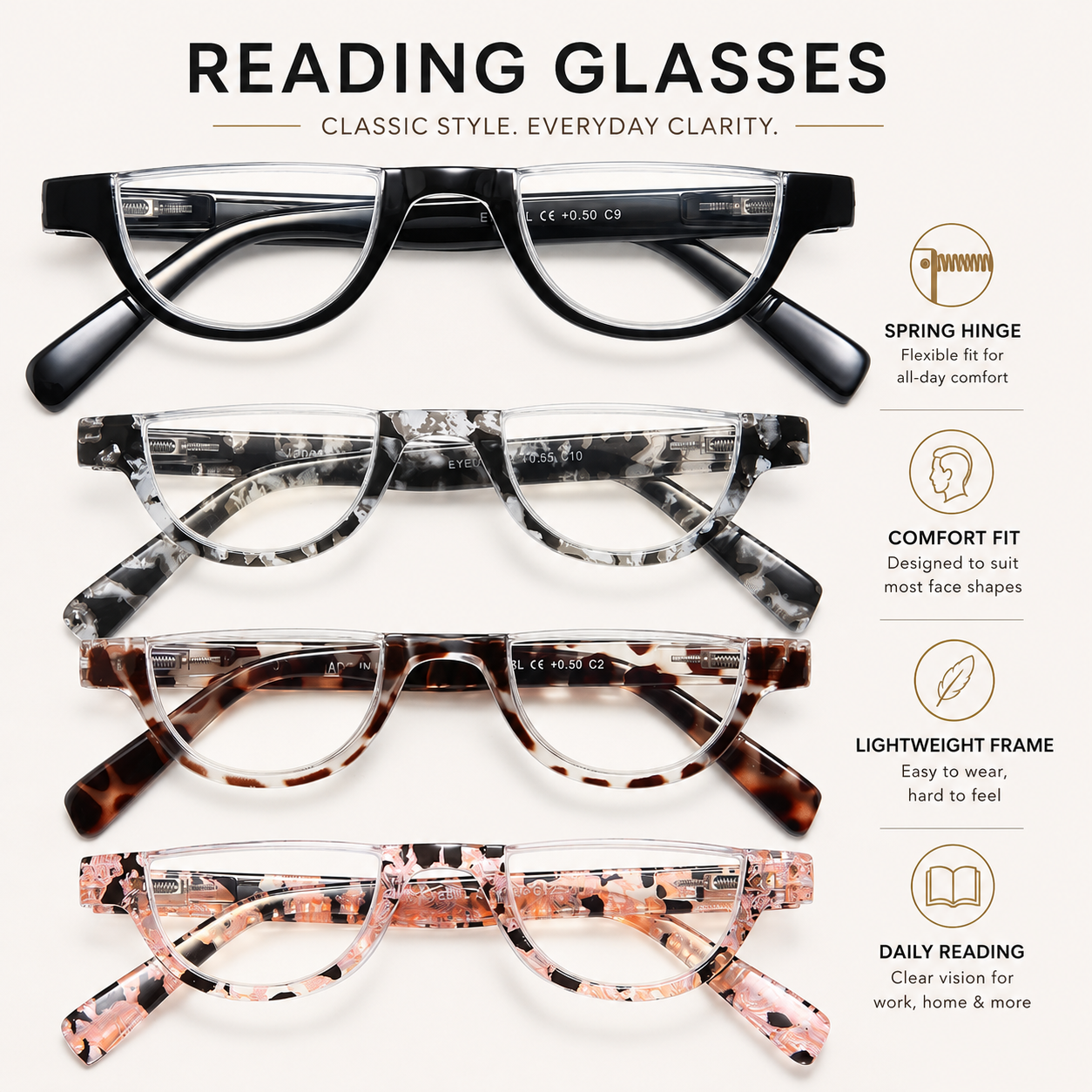 EYEURL Half Frame Reading Glasses for Women-4 Pack Blue Light Glasses Fashion Computer Readers for Women Anti UV Ray Eyeglasses with Spring Hinges