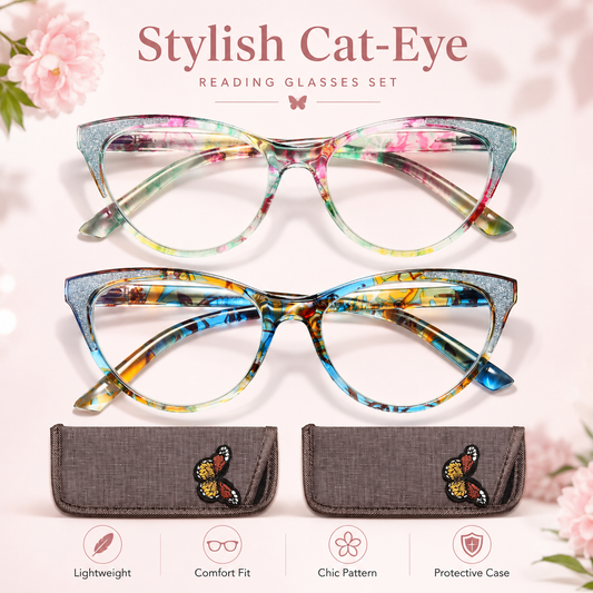 Blue Light Blocking Cat Eye Readers for Women – Computer Eyeglasses with Glitter Frame, Anti Glare Cheaters for All Face Shapes