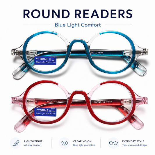 Retro Round Reading Glasses for Men and Women – Blue Light Blocking Computer Readers with Spring Hinges, Anti Eye Strain Stylish Color Frame Design