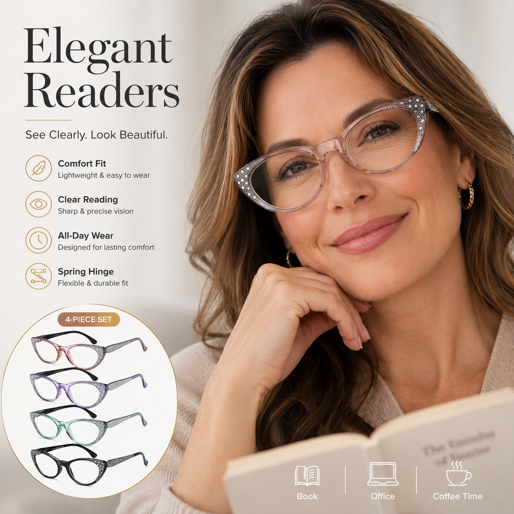 EYEURL Cat Eye Reading Glasses for Women – 4 Pack Blue Light Blocking Fashion Readers with Flexible Spring Hinges, Anti-Glare and UV Protection Eyewear