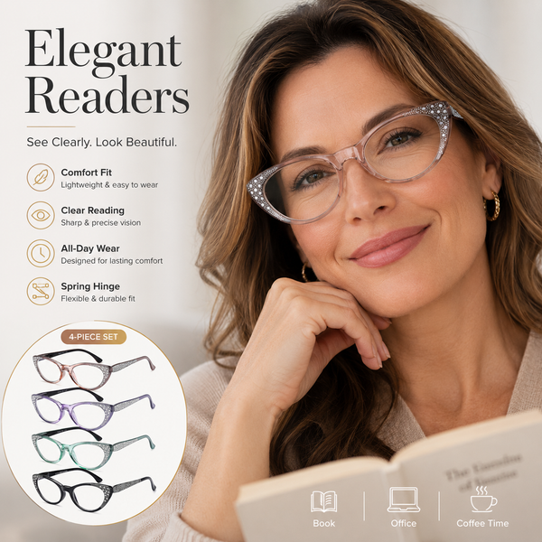EYEURL Cat Eye Reading Glasses for Women – 4 Pack Blue Light Blocking Fashion Readers with Flexible Spring Hinges, Anti-Glare and UV Protection Eyewear