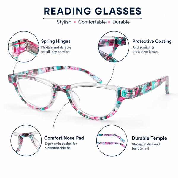 EYEURL Half Frame Reading Glasses women-4 Pack Blue Light Blocking Glasses Fashion Rimless Computer Readers for women/men