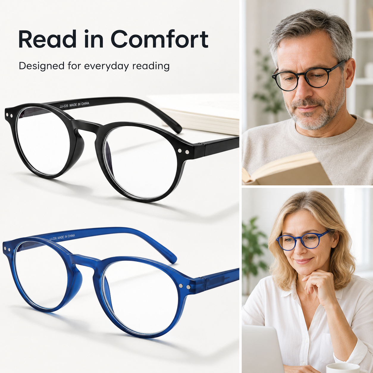 EYEURL 4-Pack Small Round Reading Glasses for Women Men Neck Hanging Blue Light Blocking Eyeglasses TR90 Readers for Women