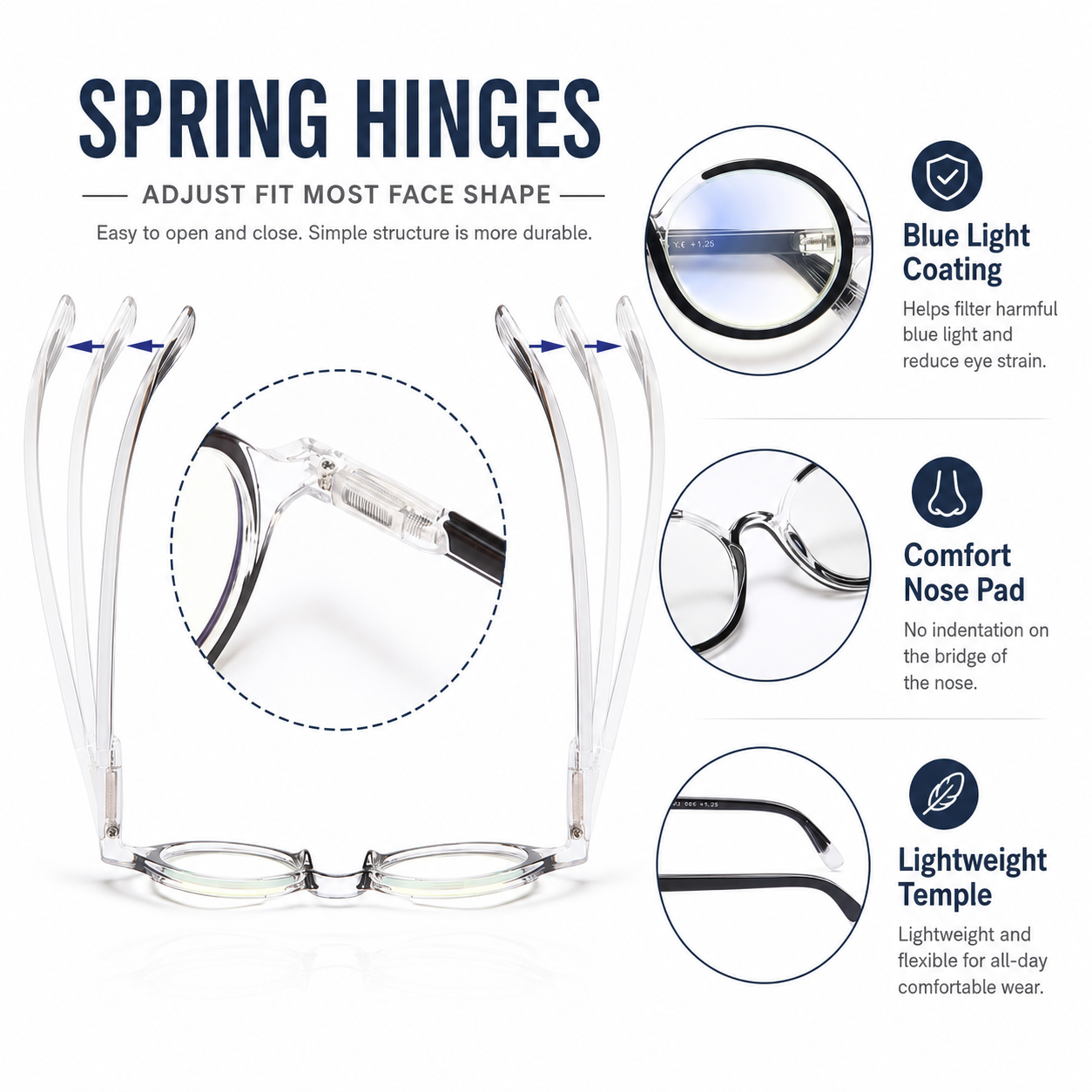 Blue Light Blocking Retro Round Readers for Men & Women – Anti Eye Strain Computer Glasses with Durable Spring Hinges and Trendy Color Frames
