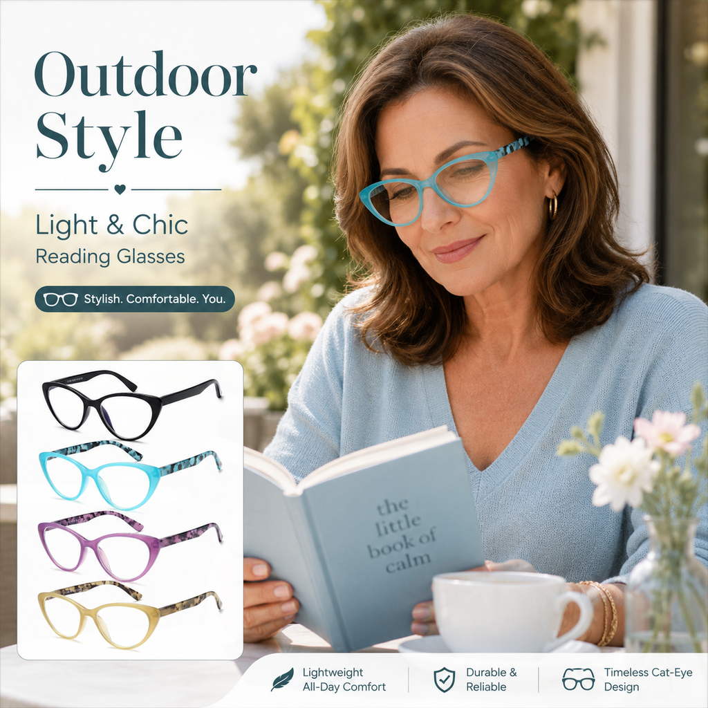 EYEURL Cat Eye Reading Glasses for Women Blue Light Blocking Readers Pack of 4, Computer Glasses with Pattern Design, 2.50 Magnification, Durable Plastic Frame with Spring Hinges, Anti UV Rays