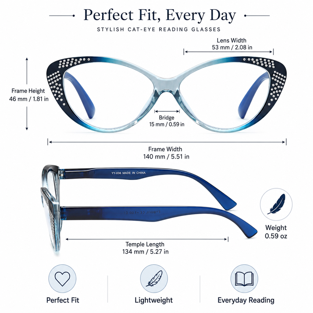 EYEURL Cat Eye Blue Light Blocking Reading Glasses for Women - Fashion Readers with Flexible Spring Hinges