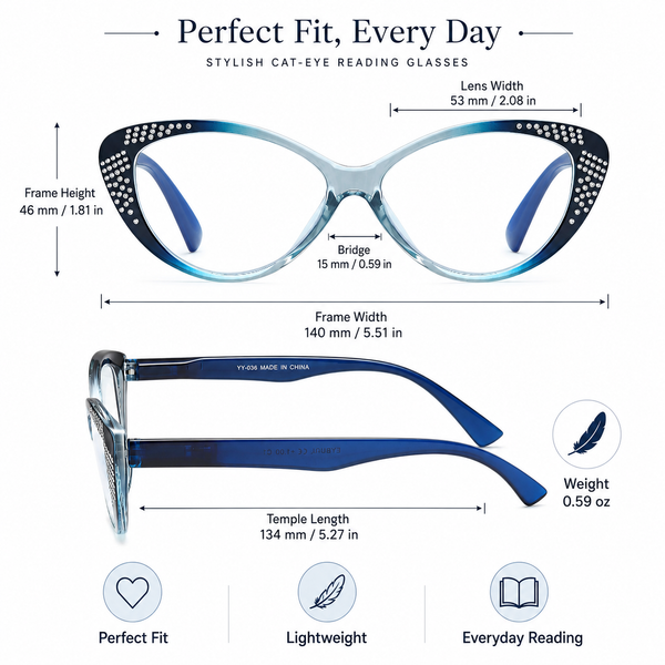 EYEURL Cat Eye Blue Light Blocking Reading Glasses for Women - Fashion Readers with Flexible Spring Hinges