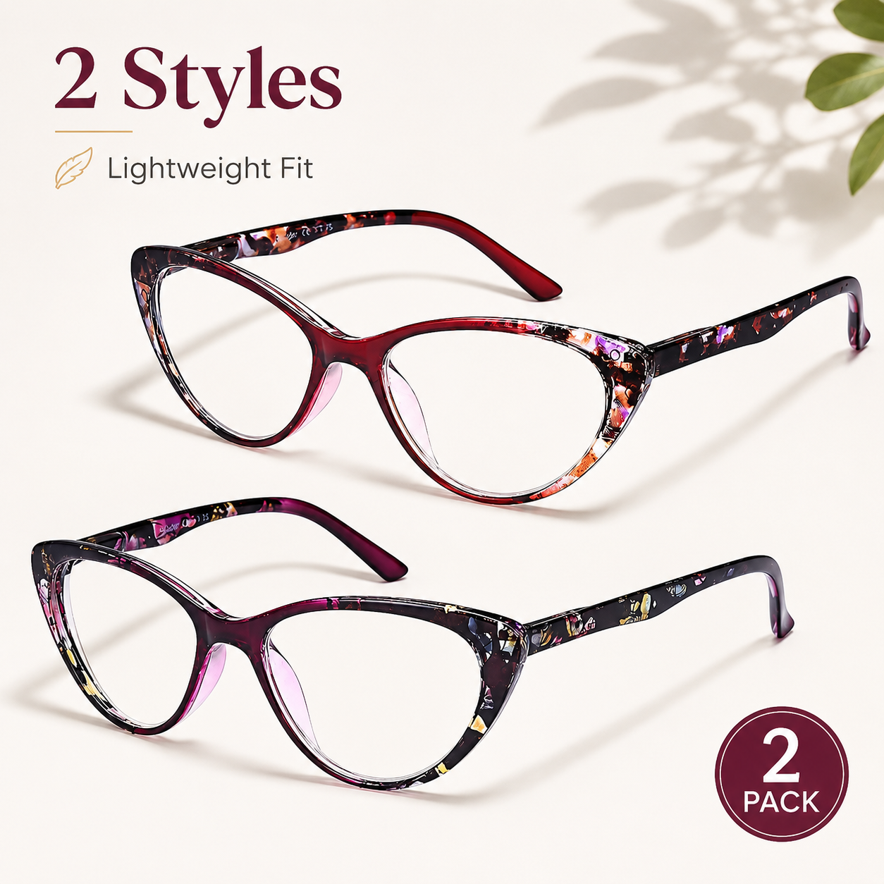 EYEURL Cat Eye Reading Glasses for Women, 2 Pack Blue Light Blocking Readers with Spring Hinge – Anti Glare UV Protection Computer Eyeglasses