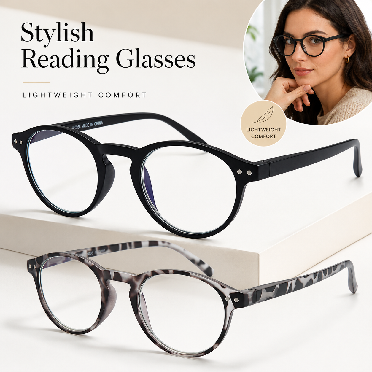 EYEURL 4-Pack Small Round Reading Glasses for Women Men Neck Hanging Blue Light Blocking Eyeglasses TR90 Readers for Women