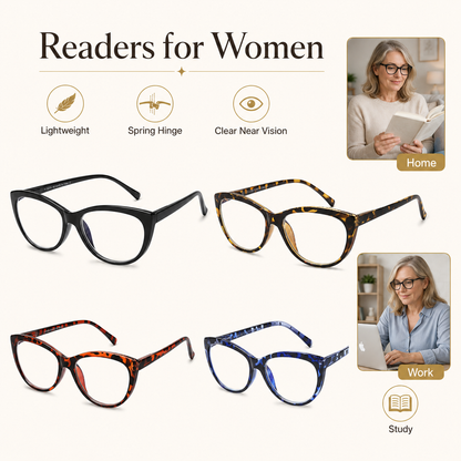 EYEURL 4 Pack Cat Eye Reading Glasses for Women – Stylish Blue Light Blocking Readers, Anti Eyestrain UV Protection Eyewear for Office and Home