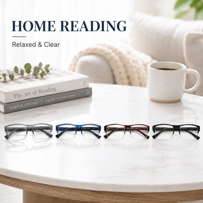 EYEURL 4-Pack Half Frame Blue Light Reading Glasses for Men Rectangle Semi Rimless Readers for Women Spring Hinge Eyeglasses