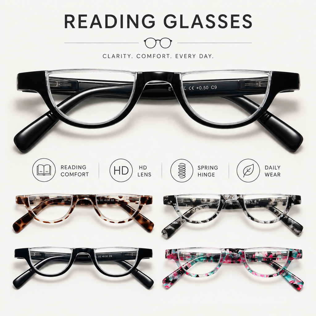EYEURL Half Frame Reading Glasses for Women – 4 Pack Blue Light Blocking Computer Readers with Spring Hinges, Stylish Anti-UV Eyeglasses for Office and Daily Use